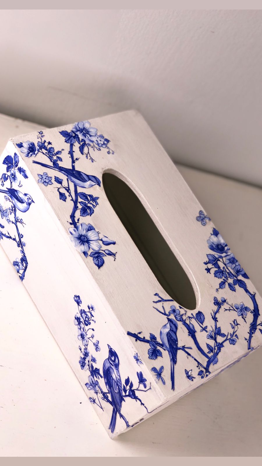 Classic Blue and White Bird & Floral Tissue Box - Porcelain Look