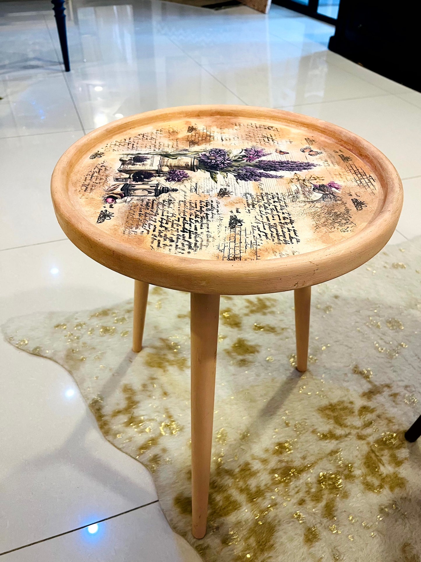 Wood Table - Hand-Painted Lavender Vintage Round Table