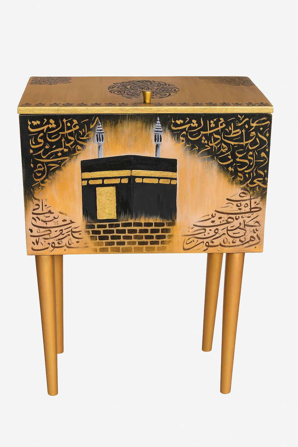 Handmade Prayer Stand - Prayer mat box with calligraphy and hand painted khana e kaabah
