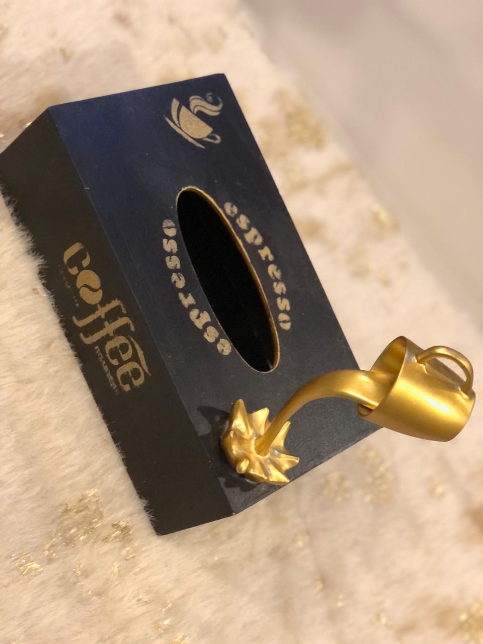 Hand-Painted Wooden Tissue box - With Floating Cup