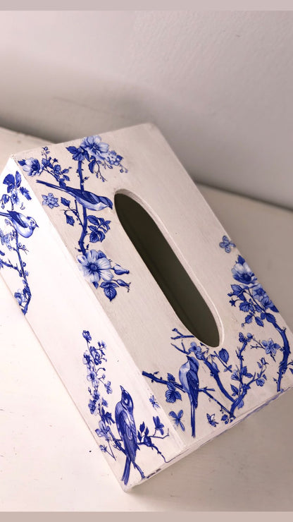 Classic Blue and White Bird & Floral Tissue Box - Porcelain Look
