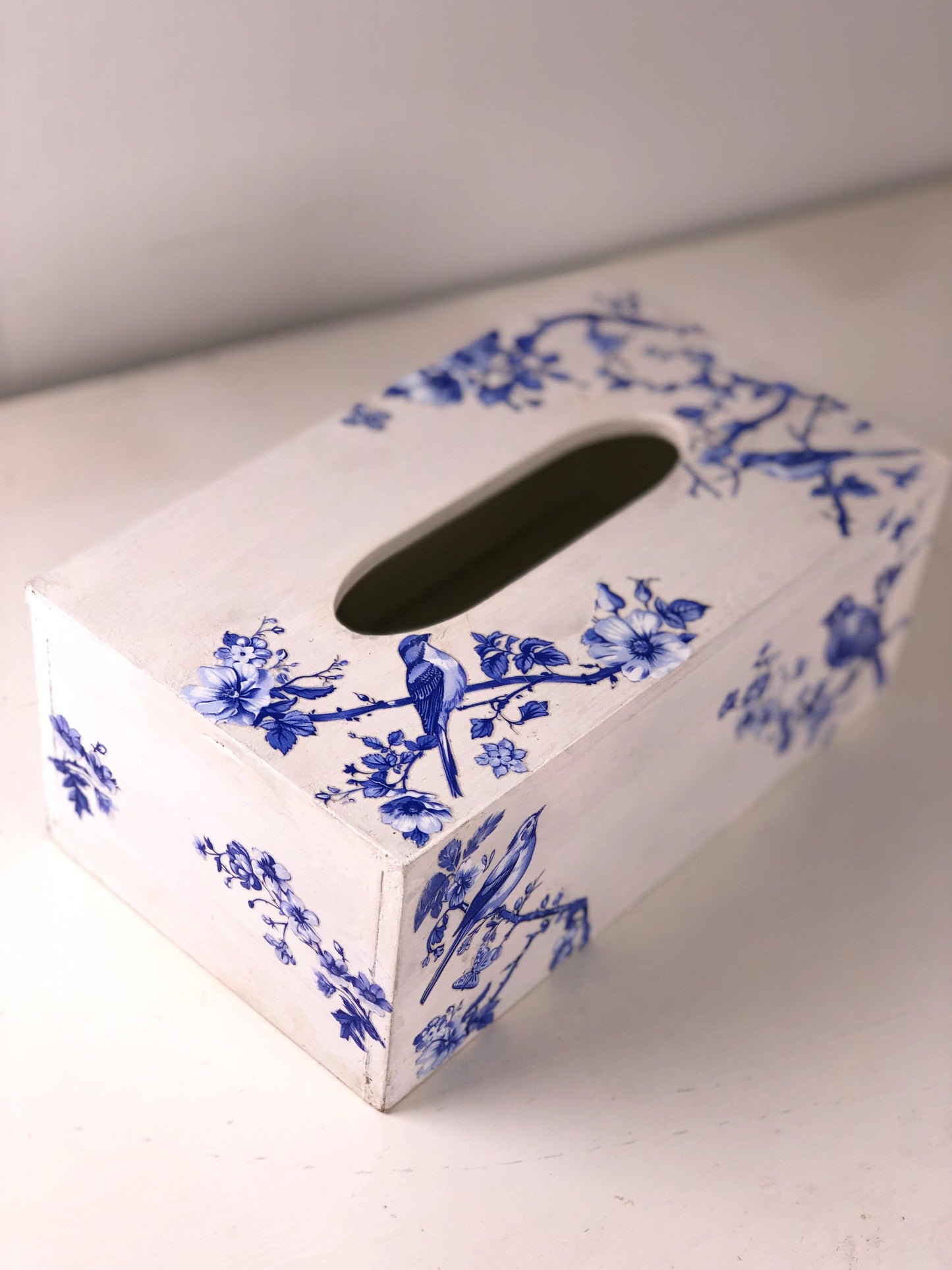 Classic Blue and White Bird & Floral Tissue Box - Porcelain Look