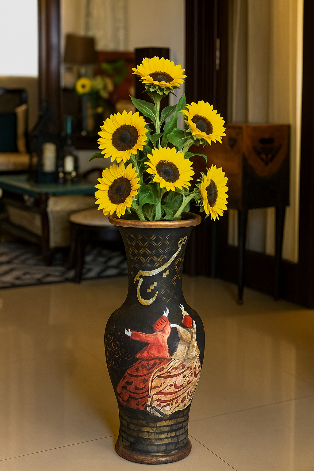 Vase - Handmade Wooden Flower Pot With Dervish Design