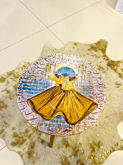 Wood Table - Hand-Painted Sufi Dervish Round Accent Table