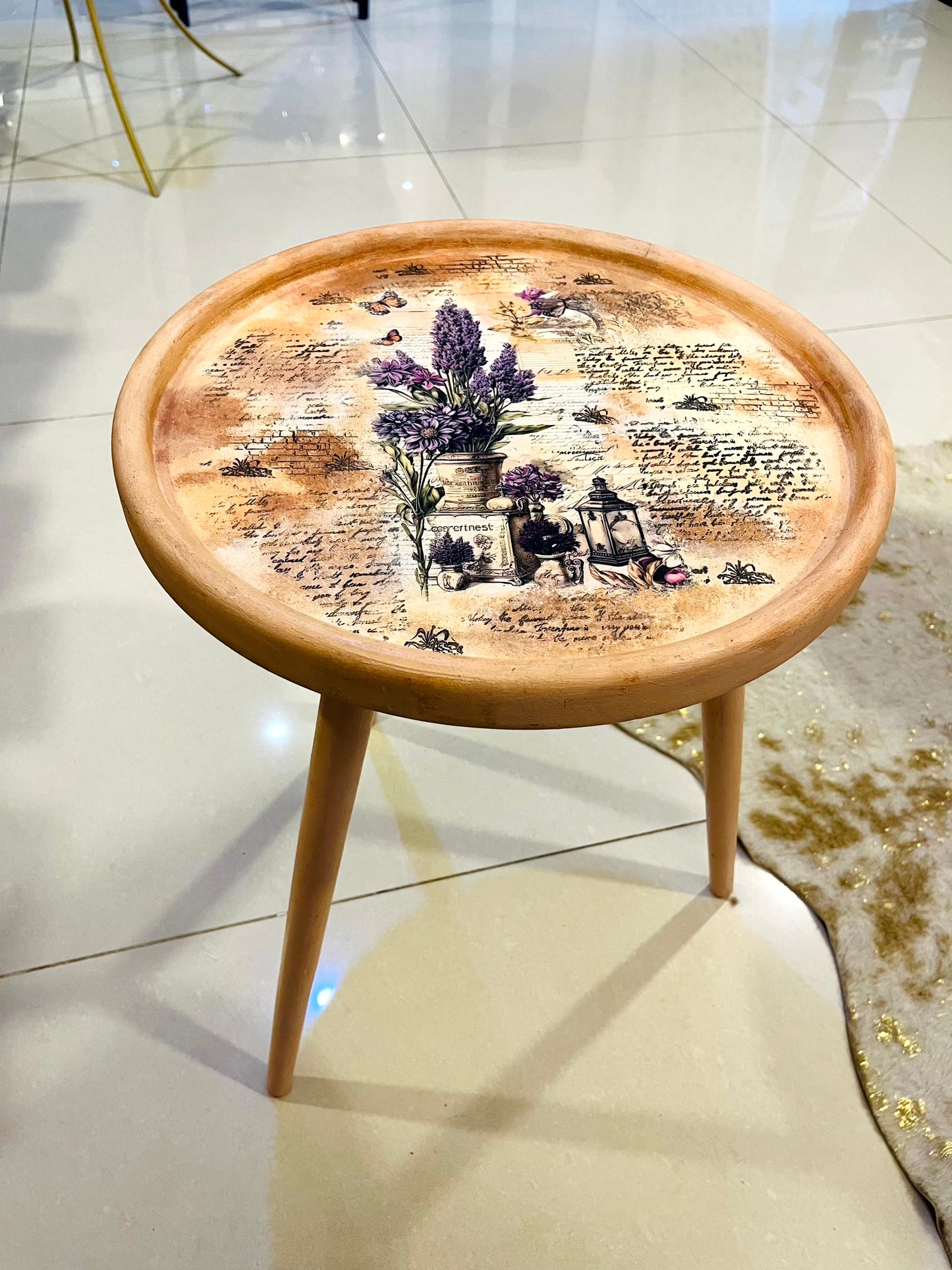 Wood Table - Hand-Painted Lavender Vintage Round Table