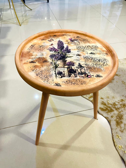 Wood Table - Hand-Painted Lavender Vintage Round Table