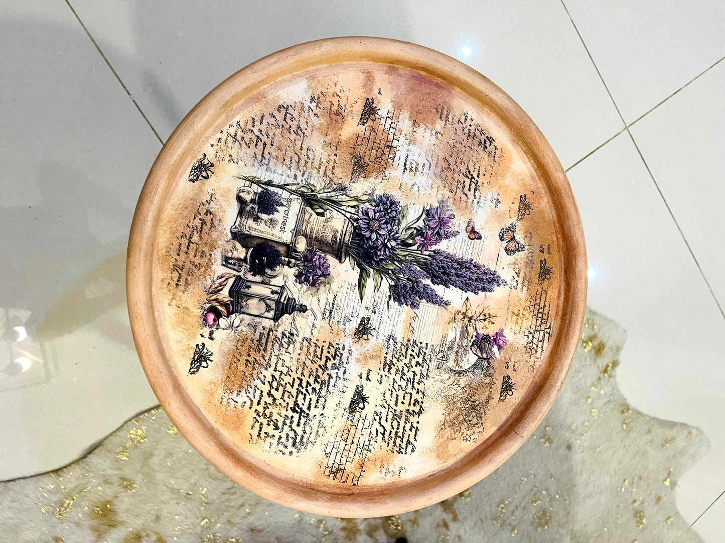 Wood Table - Hand-Painted Lavender Vintage Round Table