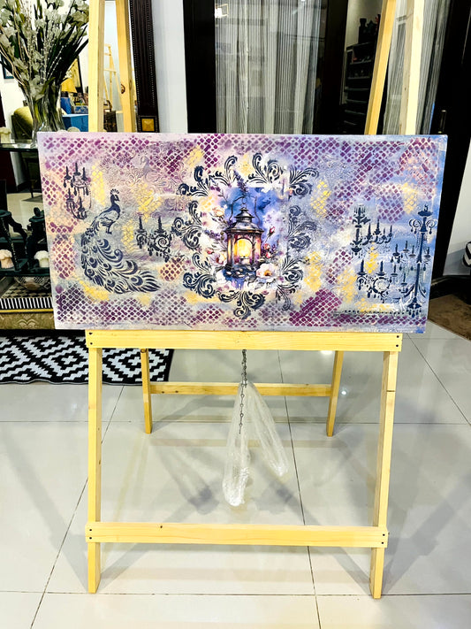 Handmade Painting - Peacock Wall Art, Lantern Mixed Media Painting