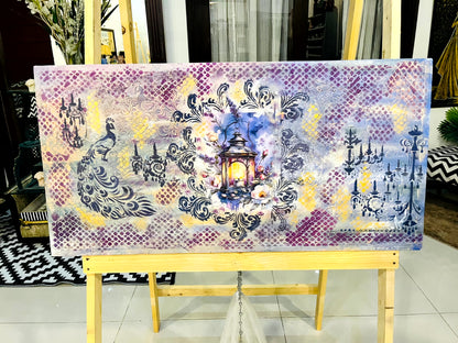 Handmade Painting - Peacock Wall Art, Lantern Mixed Media Painting
