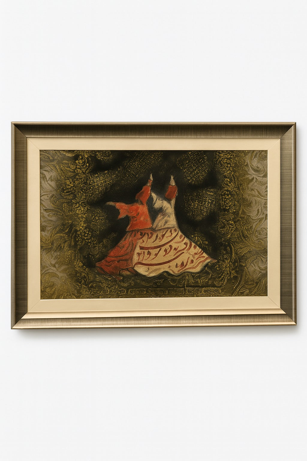 Handcrafted Wooden Framed Art - Textured art , decopage, stenciling - Hand-Painted Dervish Art