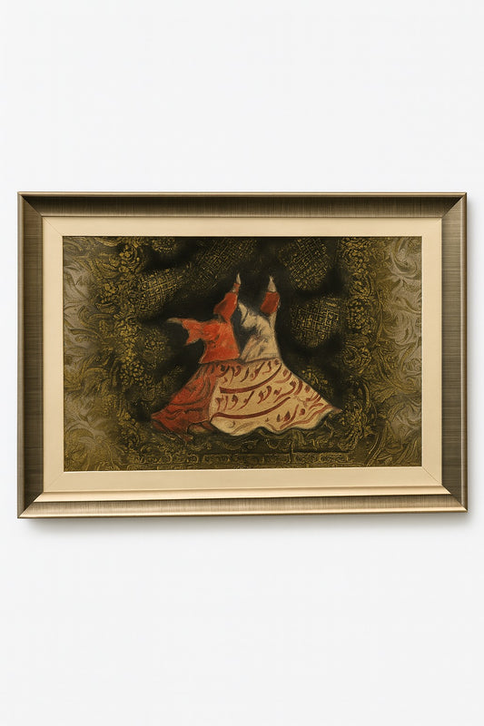 Handcrafted Wooden Framed Art - Textured art , decopage, stenciling - Hand-Painted Dervish Art