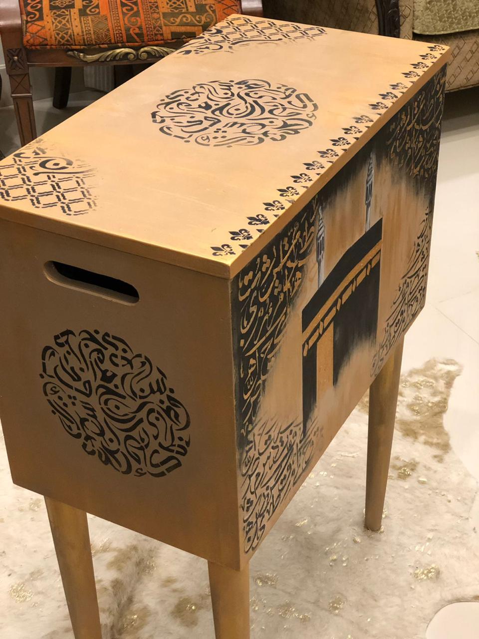 Handmade Prayer Stand - Prayer mat box with calligraphy and hand painted khana e kaabah