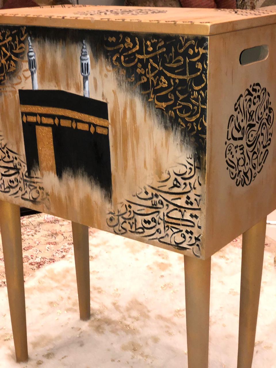 Handmade Prayer Stand - Prayer mat box with calligraphy and hand painted khana e kaabah