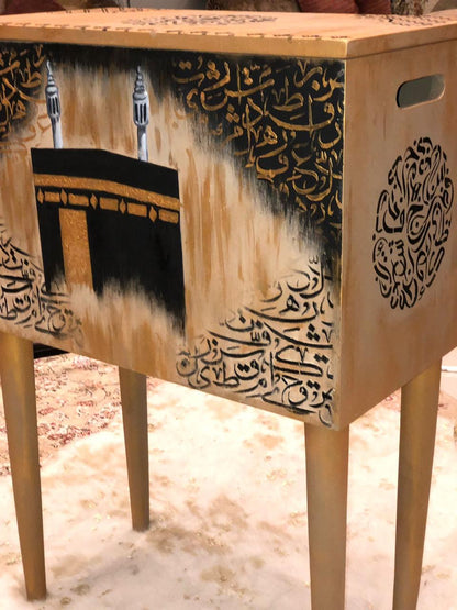 Handmade Prayer Stand - Prayer mat box with calligraphy and hand painted khana e kaabah