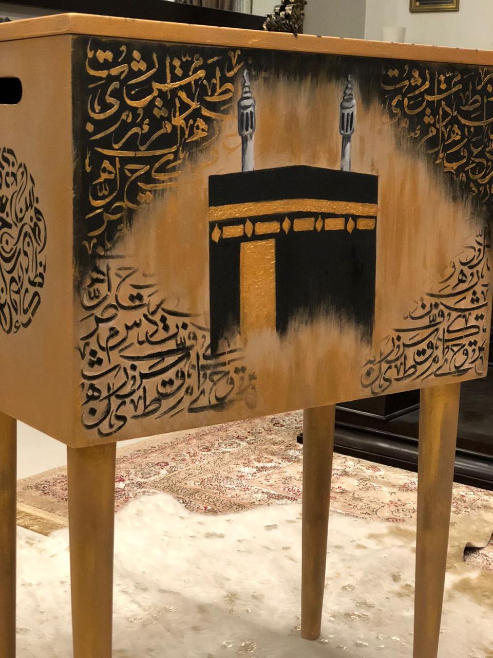 Handmade Prayer Stand - Prayer mat box with calligraphy and hand painted khana e kaabah