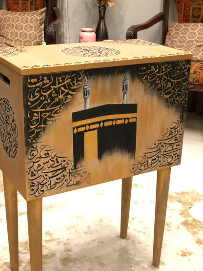 Handmade Prayer Stand - Prayer mat box with calligraphy and hand painted khana e kaabah