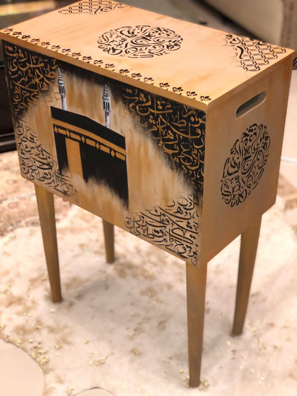 Handmade Prayer Stand - Prayer mat box with calligraphy and hand painted khana e kaabah