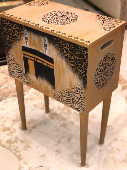 Handmade Prayer Stand - Prayer mat box with calligraphy and hand painted khana e kaabah