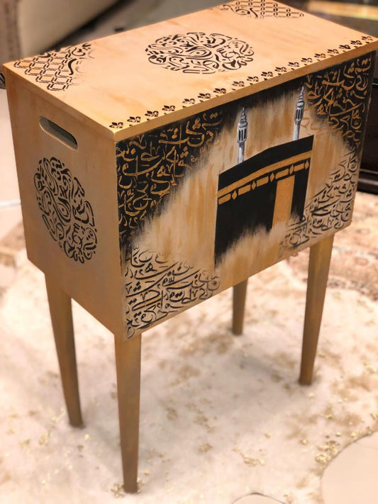 Handmade Prayer Stand - Prayer mat box with calligraphy and hand painted khana e kaabah