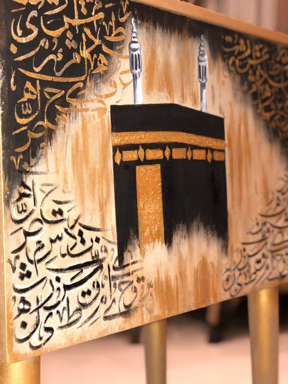 Handmade Prayer Stand - Prayer mat box with calligraphy and hand painted khana e kaabah