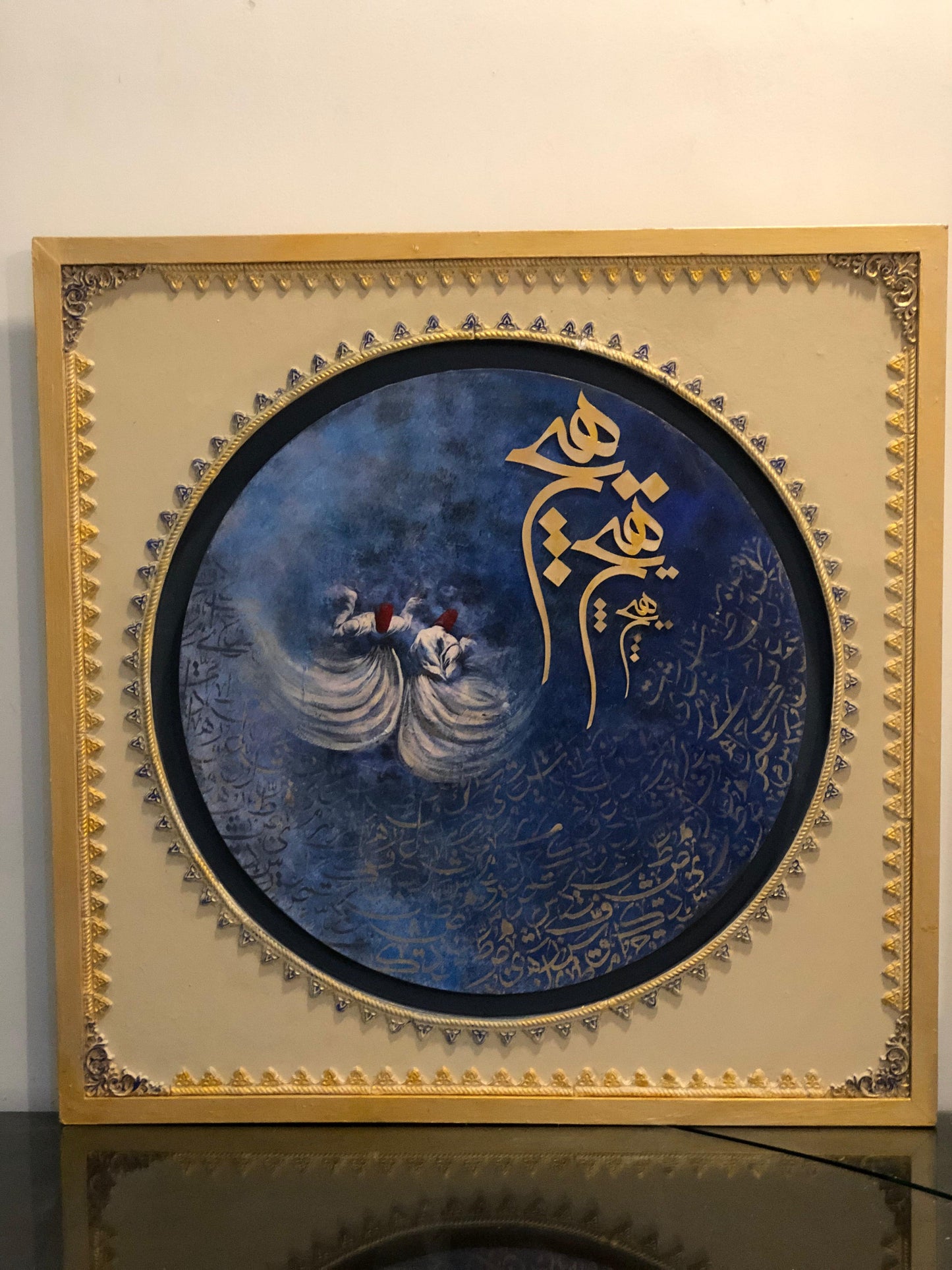 Hand made borders in wooden frame, cutouts decopage , calligraphy