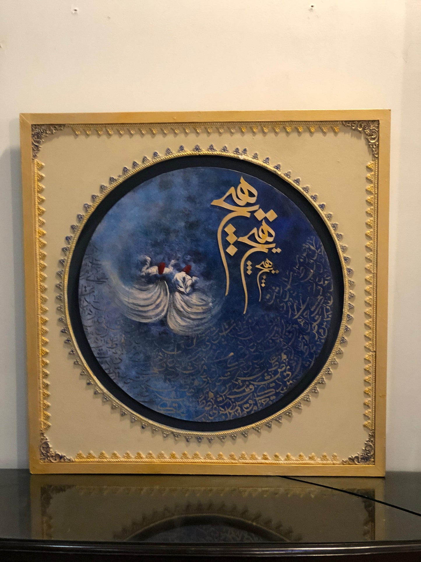 Hand made borders in wooden frame, cutouts decopage , calligraphy