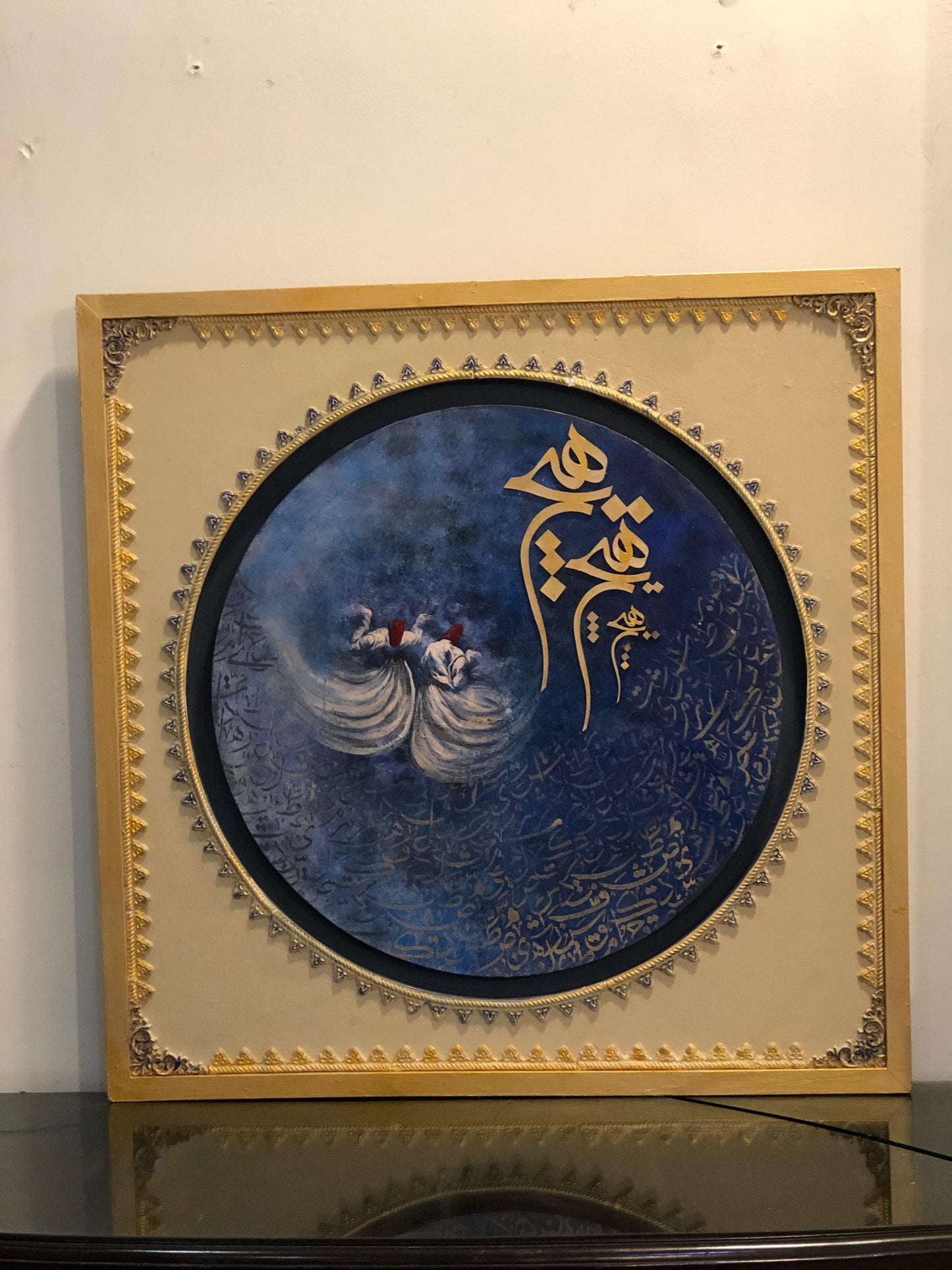 Hand made borders in wooden frame, cutouts decopage , calligraphy