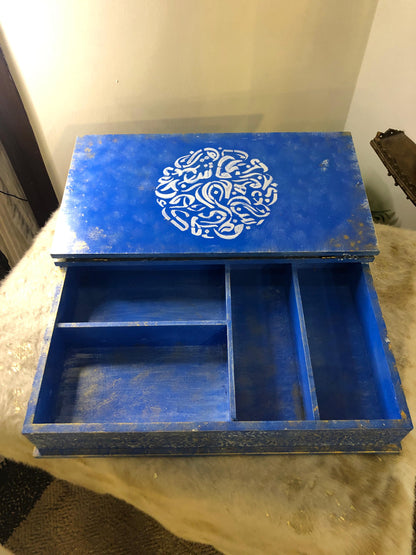 Decor Box - Decoupage textured art stenciling - Mystic Dervish Wooden Treasure Box with Dividers