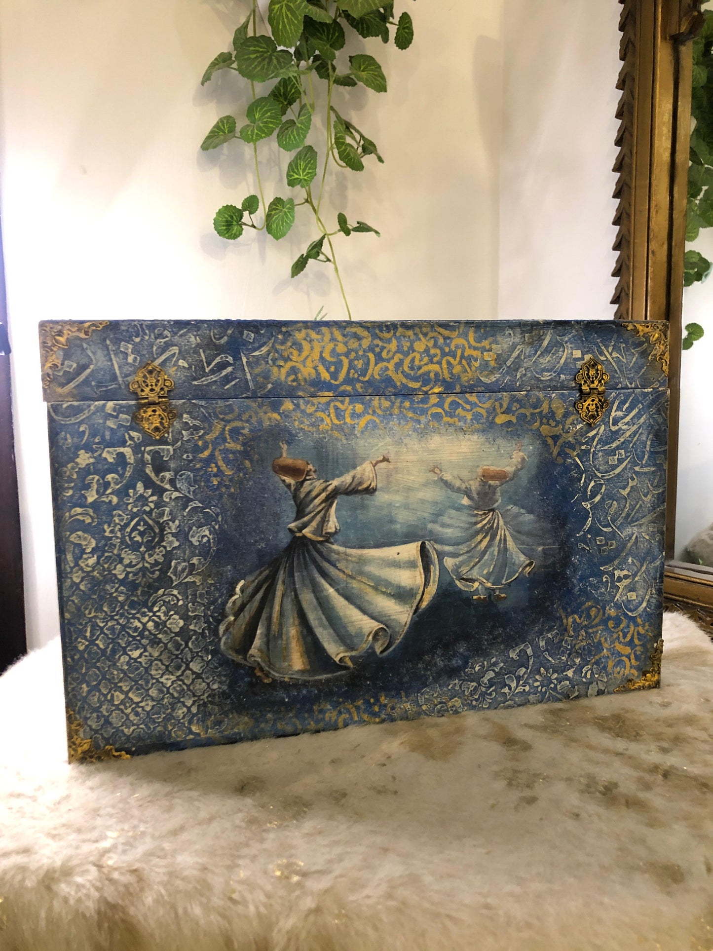 Decor Box - Decoupage textured art stenciling - Mystic Dervish Wooden Treasure Box with Dividers
