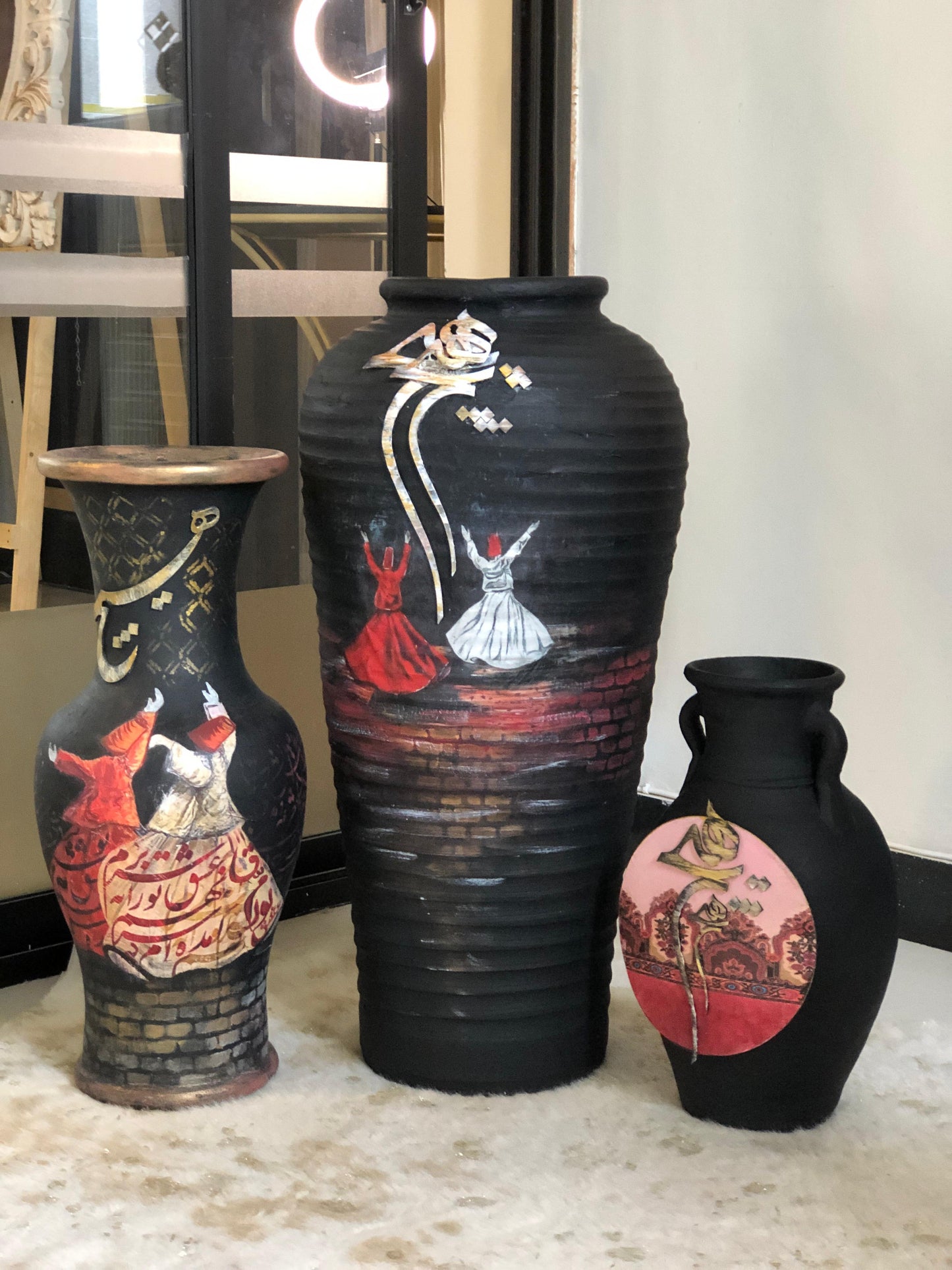 Vase - Handmade Wooden Flower Pot With Dervish Design