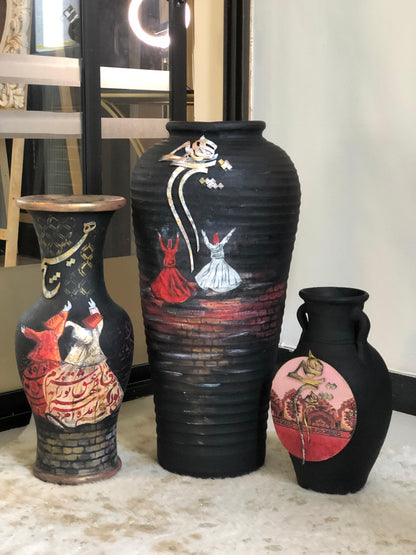 Vase - Handmade Wooden Flower Pot With Dervish Design