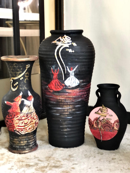Vase - Handmade Wooden Flower Pot With Dervish Design