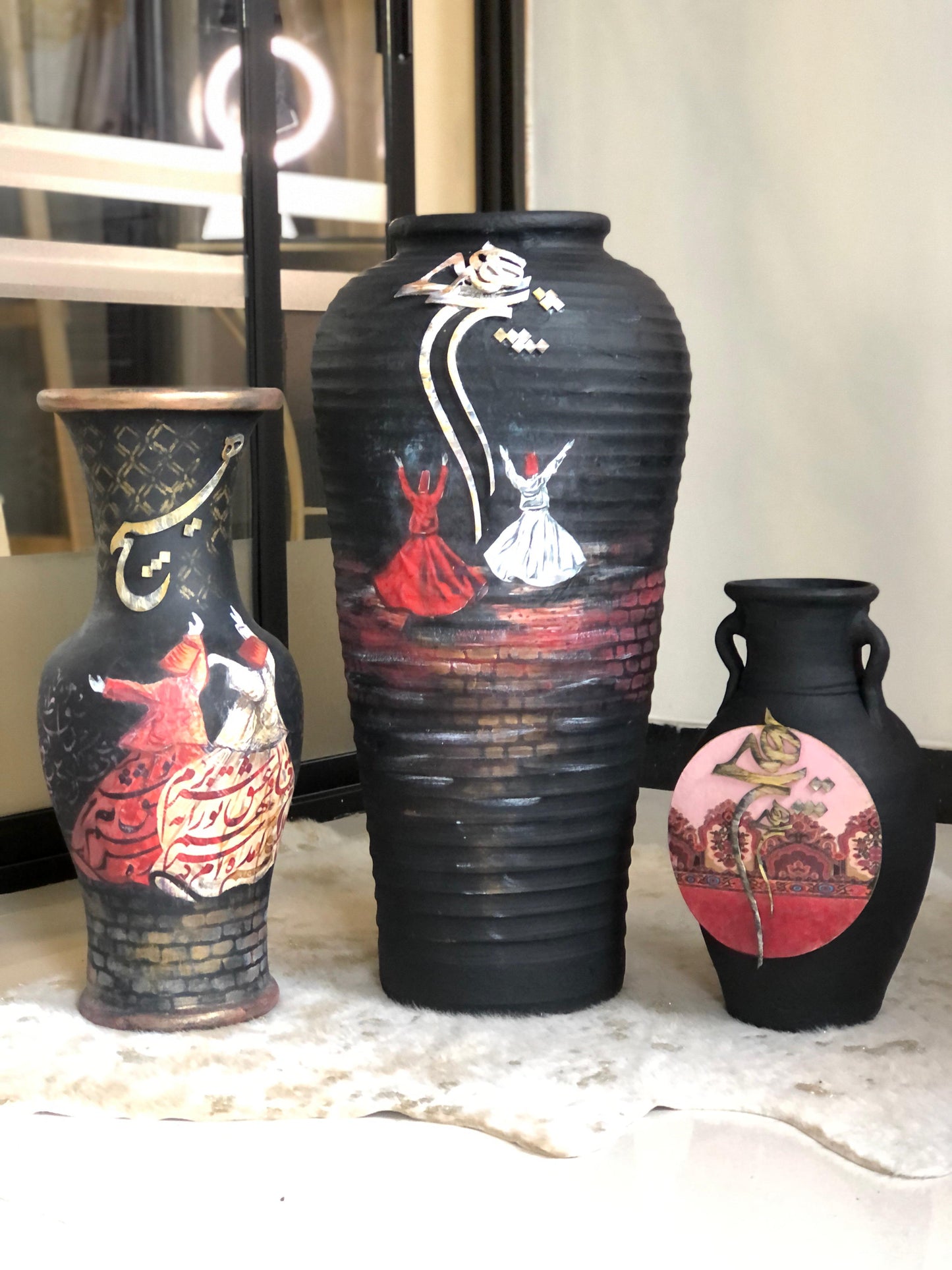 Vase - Handmade Wooden Flower Pot With Dervish Design