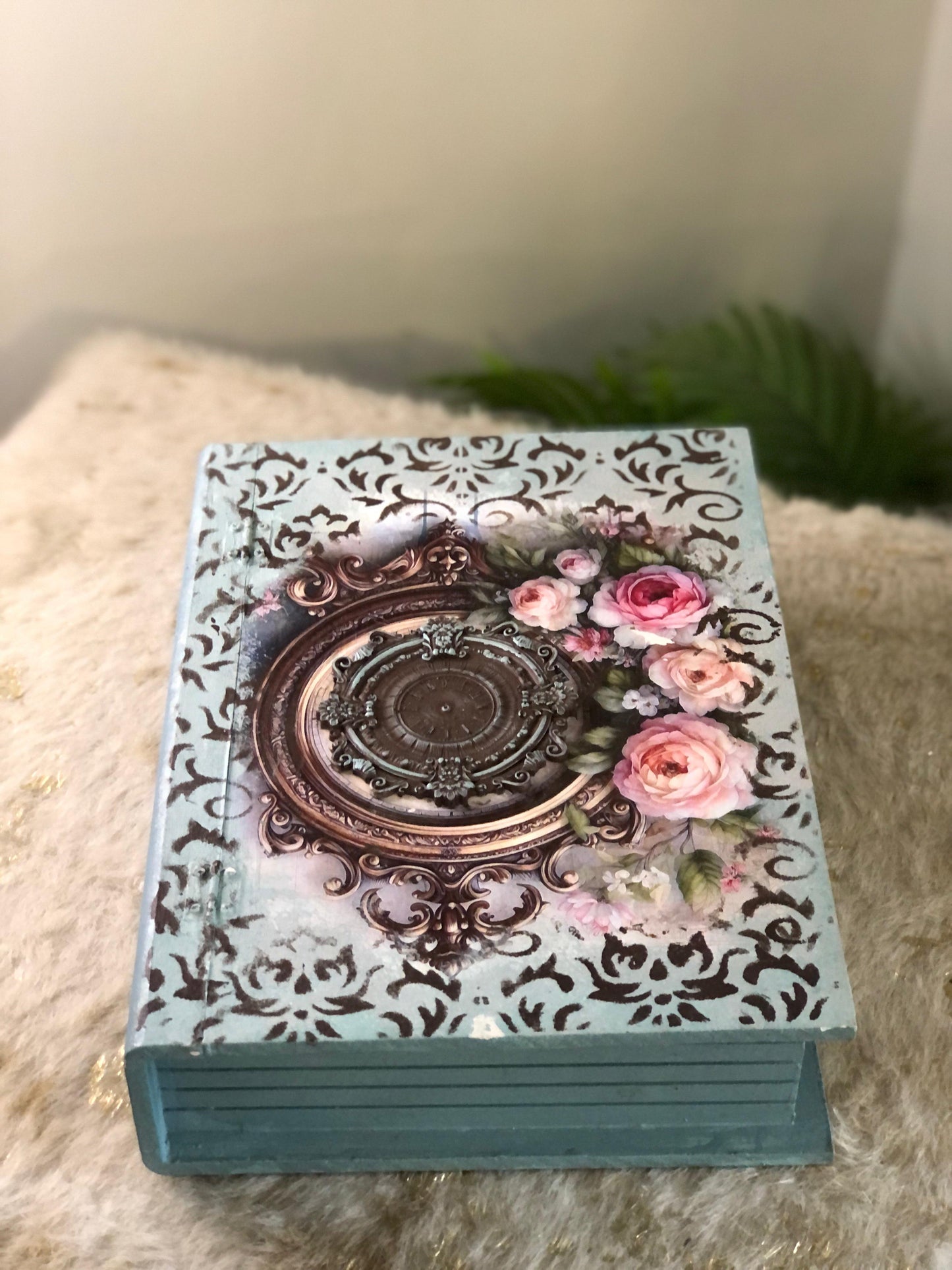 Home Decor Box - Handcrafted Wooden Box – Light Background with Floral Design