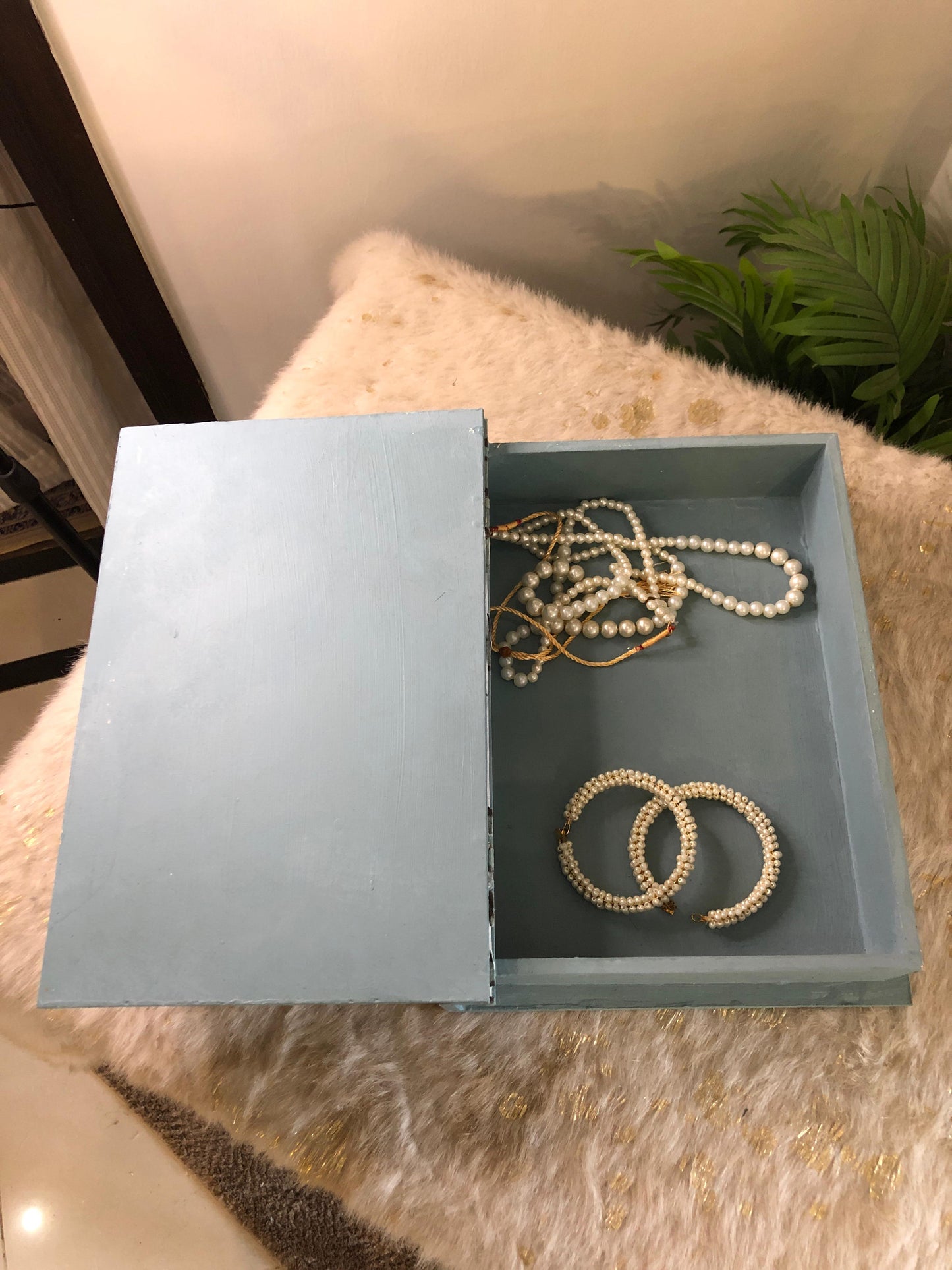 Home Decor Box - Handcrafted Wooden Box – Light Background with Floral Design