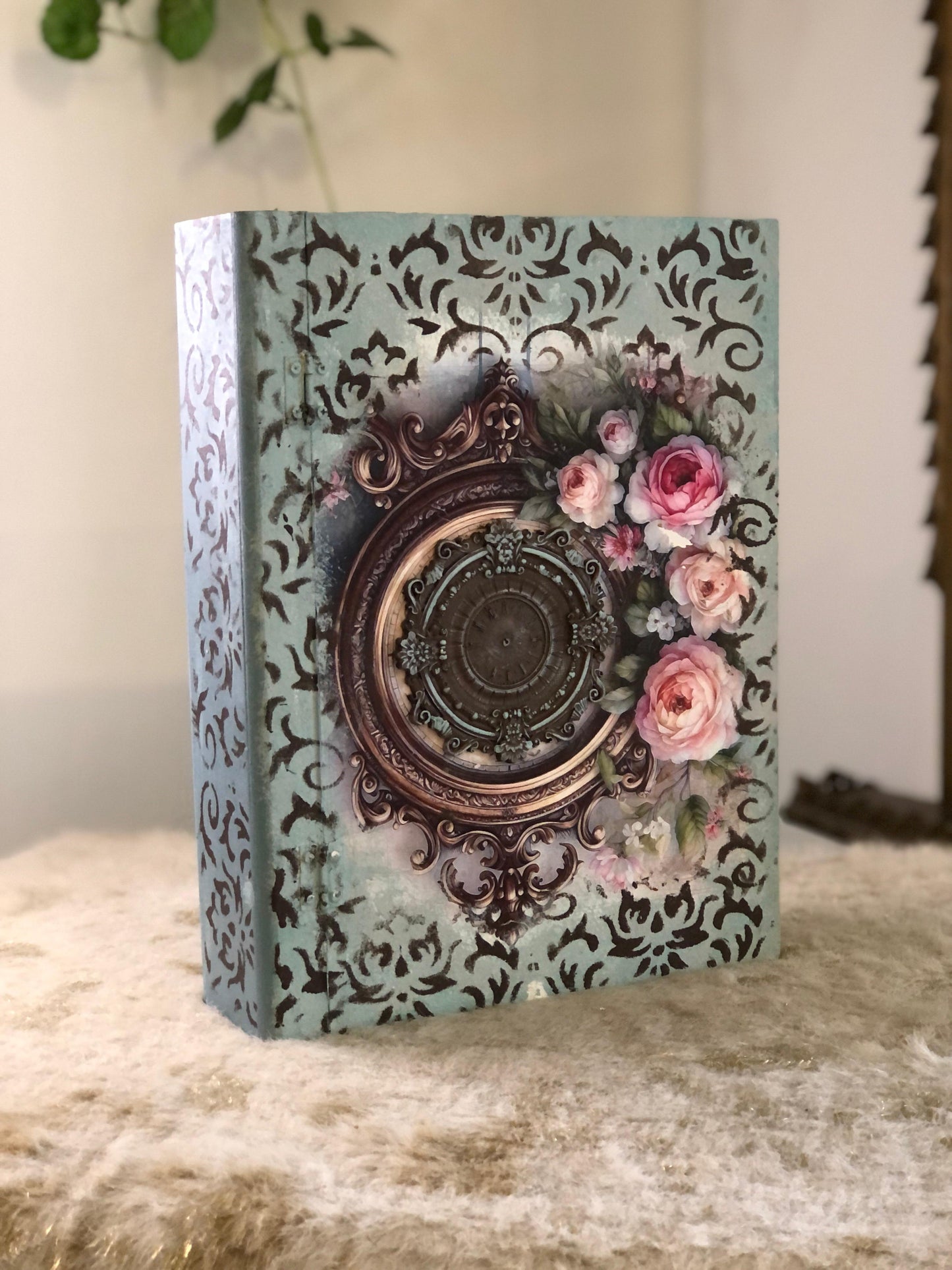 Home Decor Box - Handcrafted Wooden Box – Light Background with Floral Design