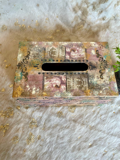 Hand-Painted Wooden Tissue Box – Colorful Calligraphy & Artistic Design