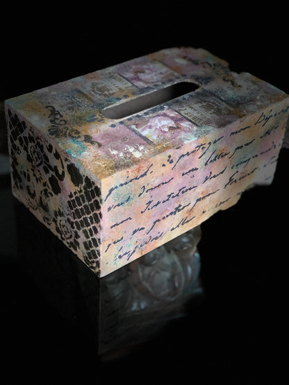 Hand-Painted Wooden Tissue Box – Colorful Calligraphy & Artistic Design