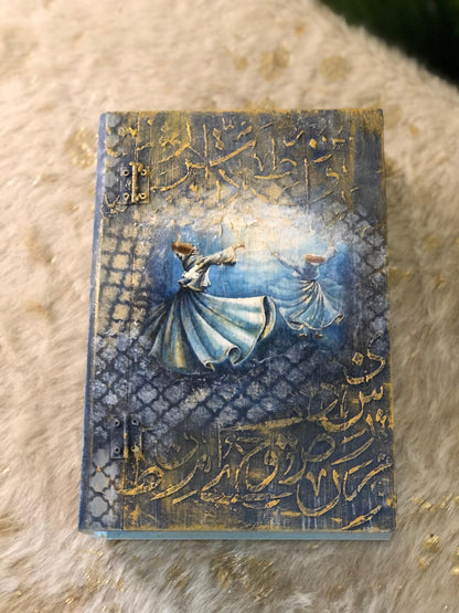 Home Decor Box - Handcrafted Wooden Box – Light Blue with Darvaish & Urdu Poetry Design