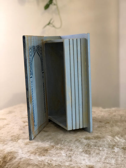 Home Decor Box - Handcrafted Wooden Box – Light Blue with Darvaish & Urdu Poetry Design