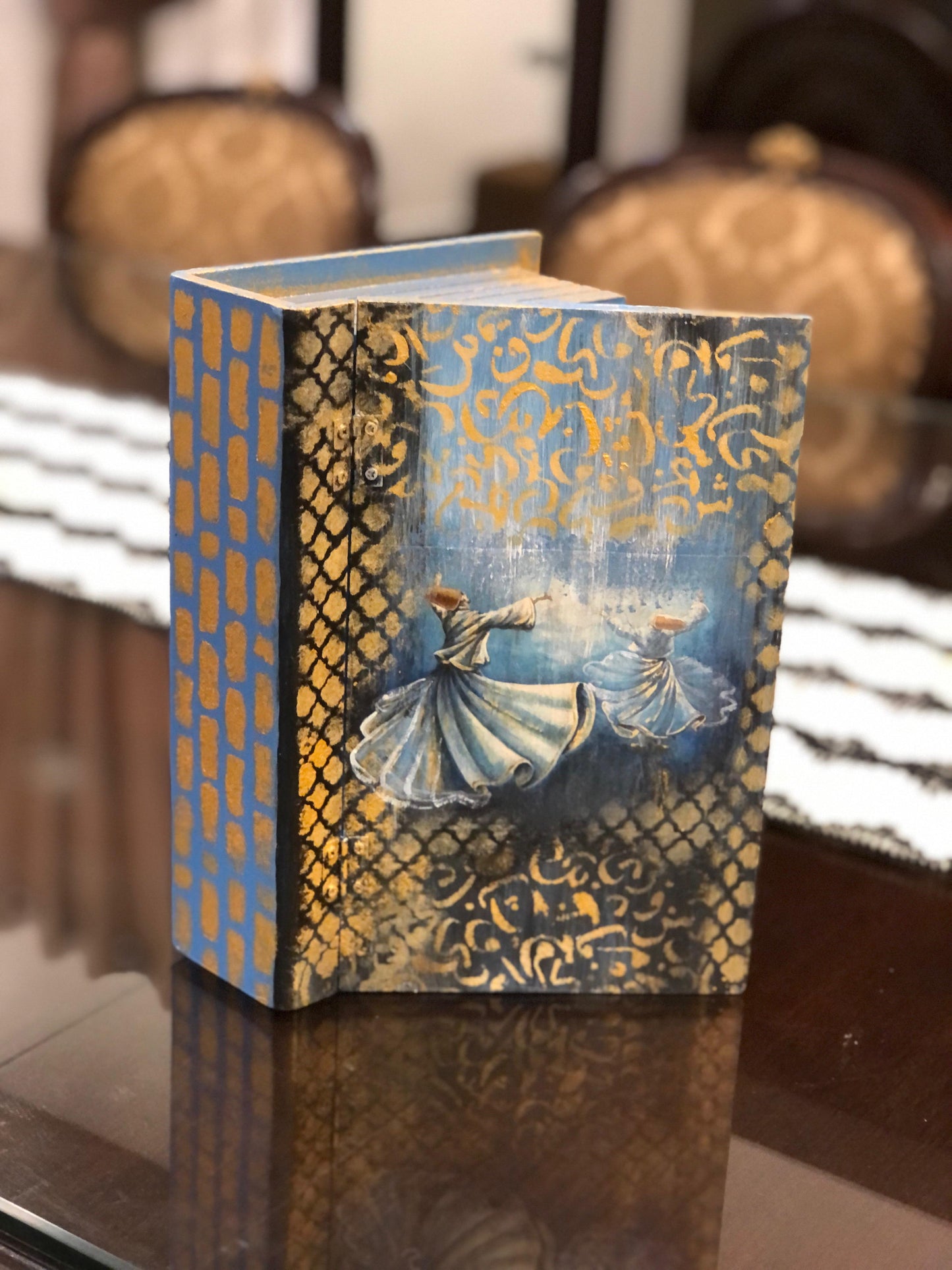 Home Decor Box - Handcrafted Wooden Box – Light Blue with Darvaish & Urdu Poetry Design