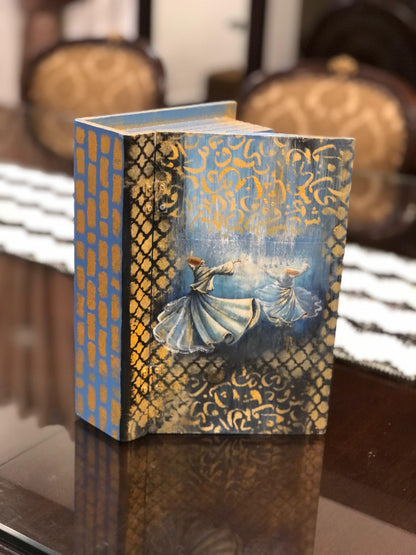 Home Decor Box - Handcrafted Wooden Box – Light Blue with Darvaish & Urdu Poetry Design