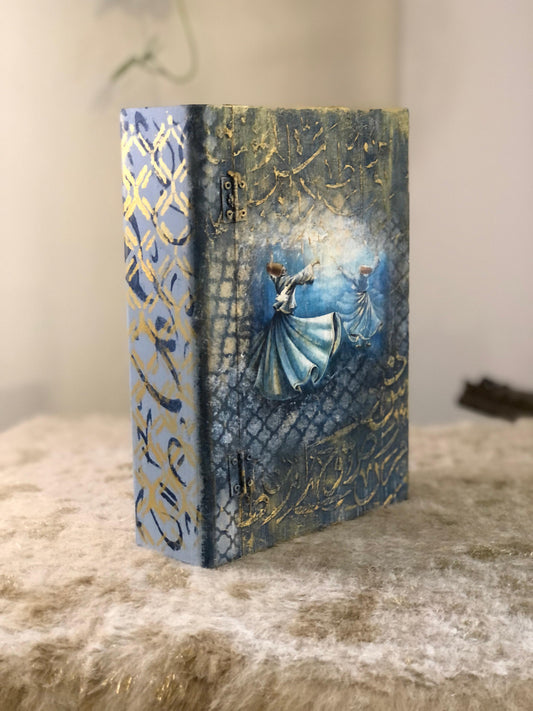 Home Decor Box - Handcrafted Wooden Box – Light Blue with Darvaish & Urdu Poetry Design