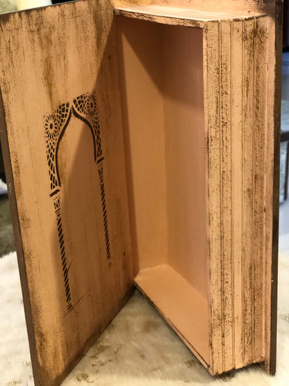 Home Decor Box - Handcrafted Wooden Box – Light Brown Background with Blue Peacock & Urdu Poetry