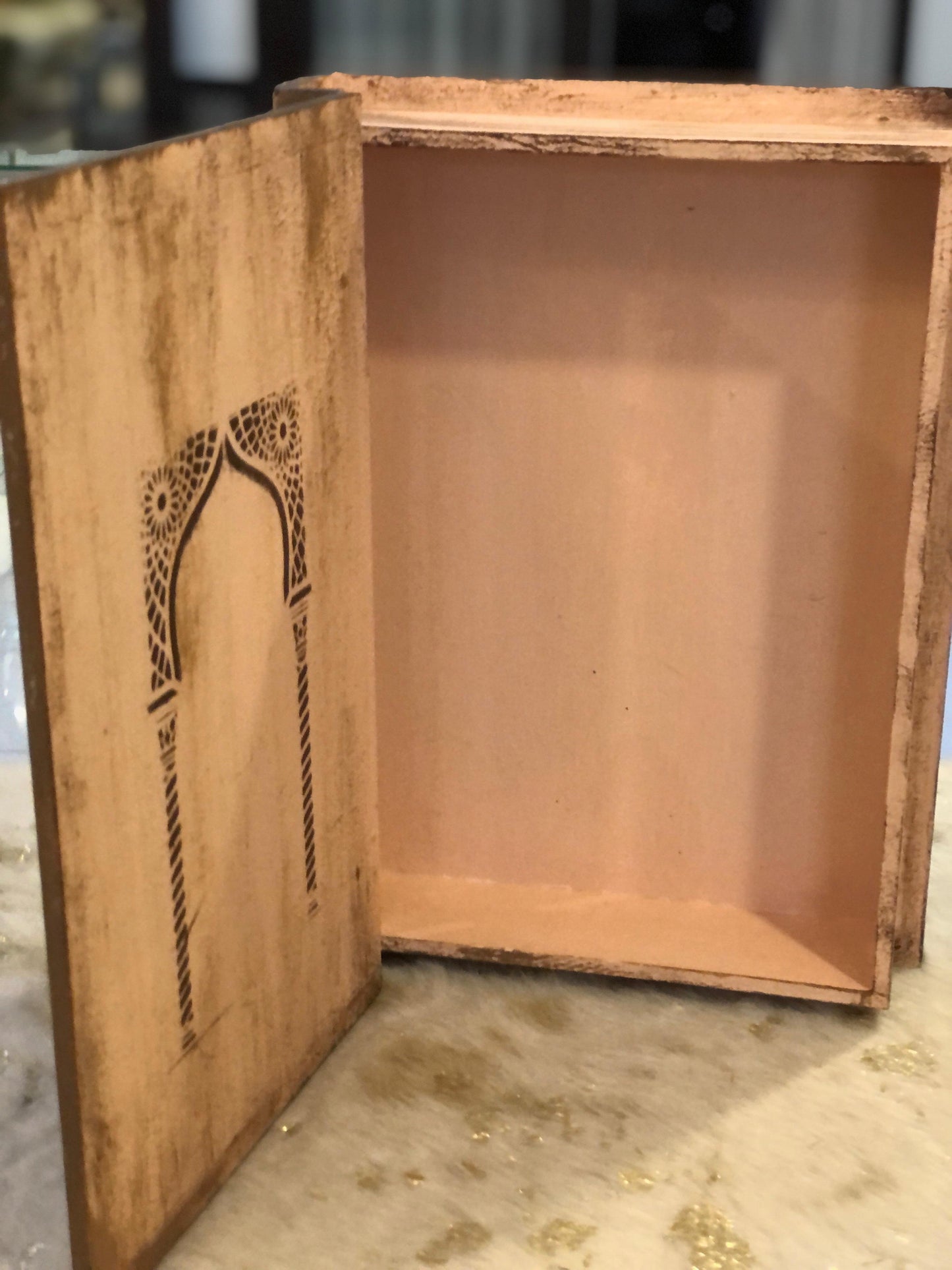 Home Decor Box - Handcrafted Wooden Box – Light Brown Background with Blue Peacock & Urdu Poetry