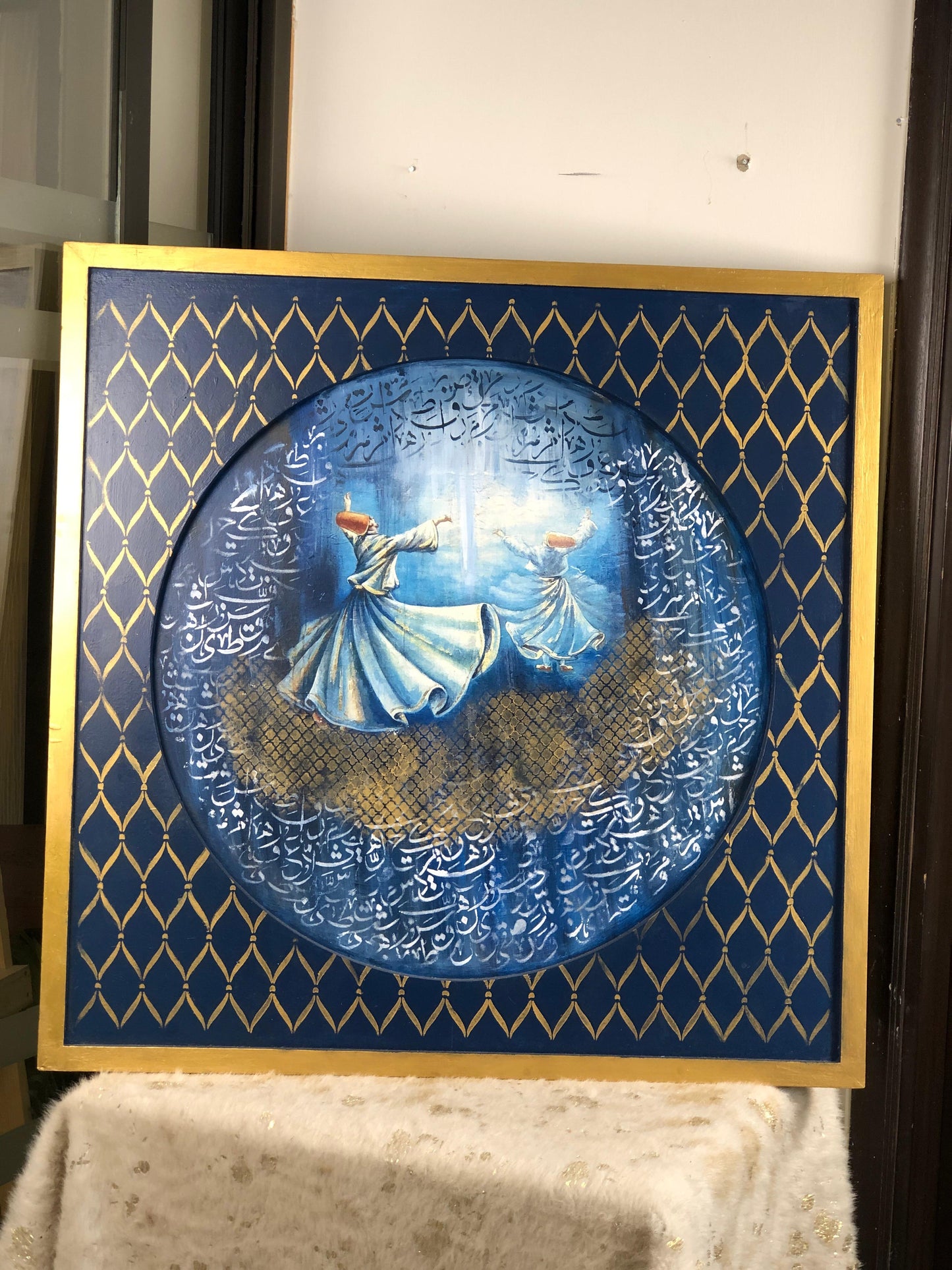 HandCrafted Wooden Frame Art – Whirling Dervish Painting with Arabic Calligraphy