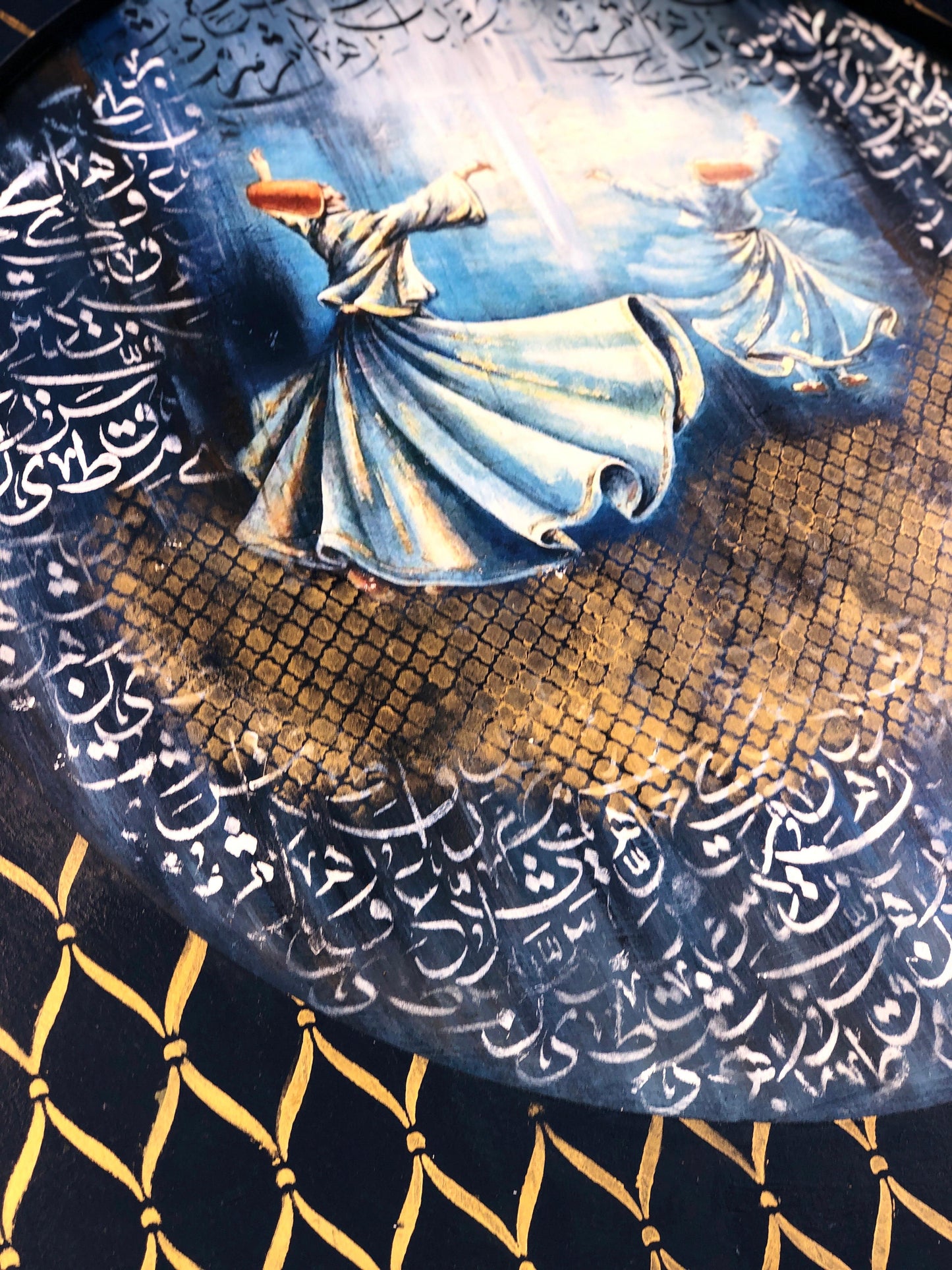 HandCrafted Wooden Frame Art – Whirling Dervish Painting with Arabic Calligraphy