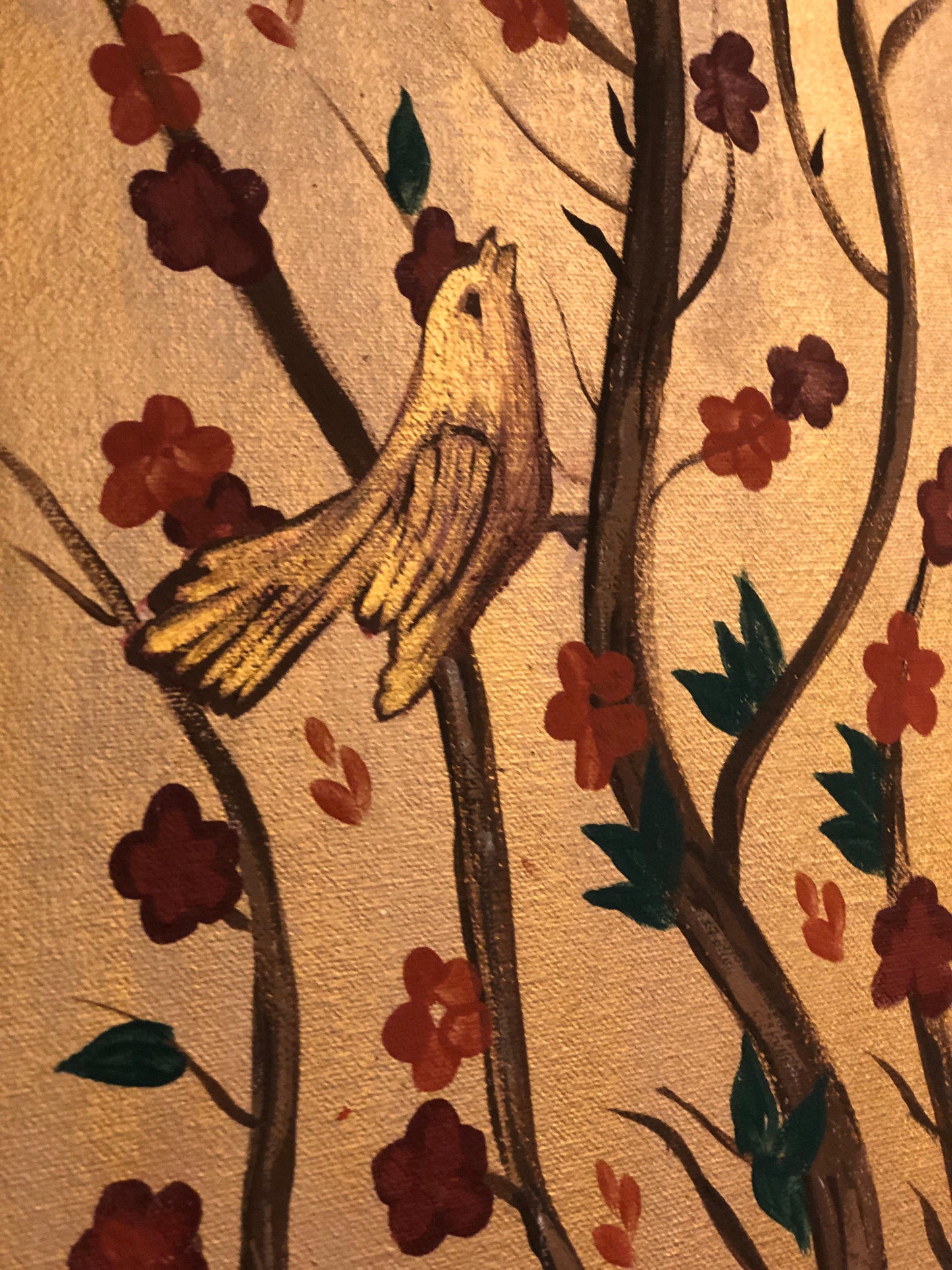 Handmade Wooden Wall Art Set – Floral Tree Branches with Birds on Brown Background