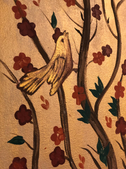 Handmade Wooden Wall Art Set – Floral Tree Branches with Birds on Brown Background