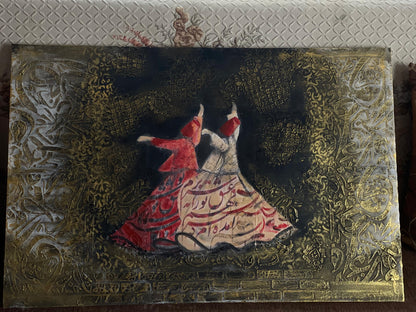 Handcrafted Wooden Framed Art - Textured art , decopage, stenciling - Hand-Painted Dervish Art